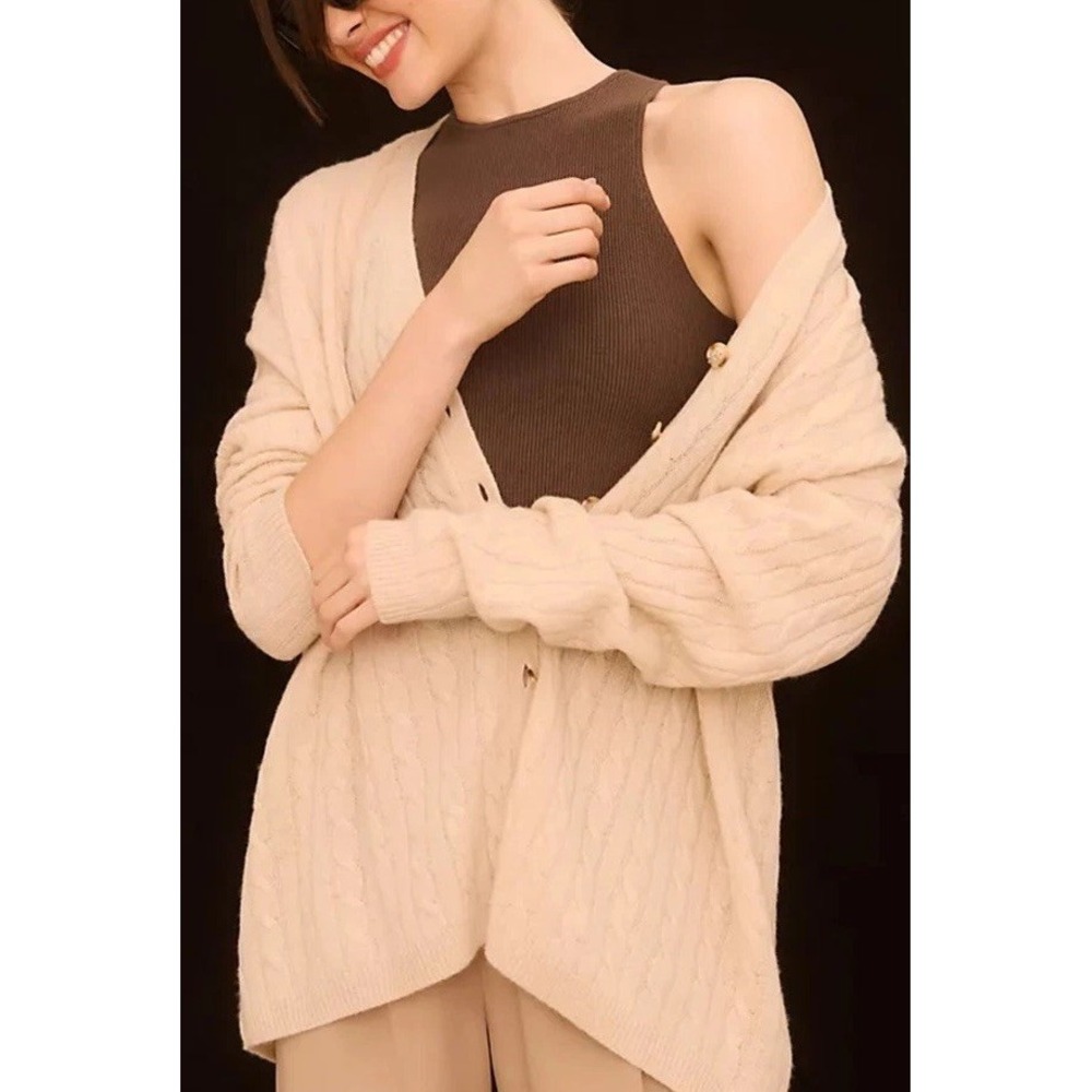 Reformation Giusta Oversized Cashmere Cardigan Beige Buttons - Picture 2 of 11